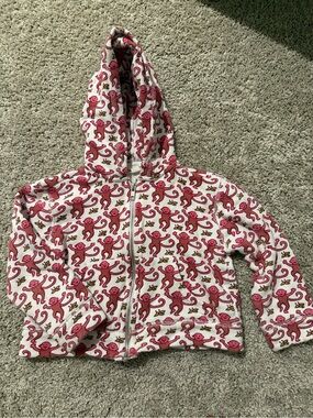 Roller Rabbit Red Monkey Print Hooded Zip Sweater
